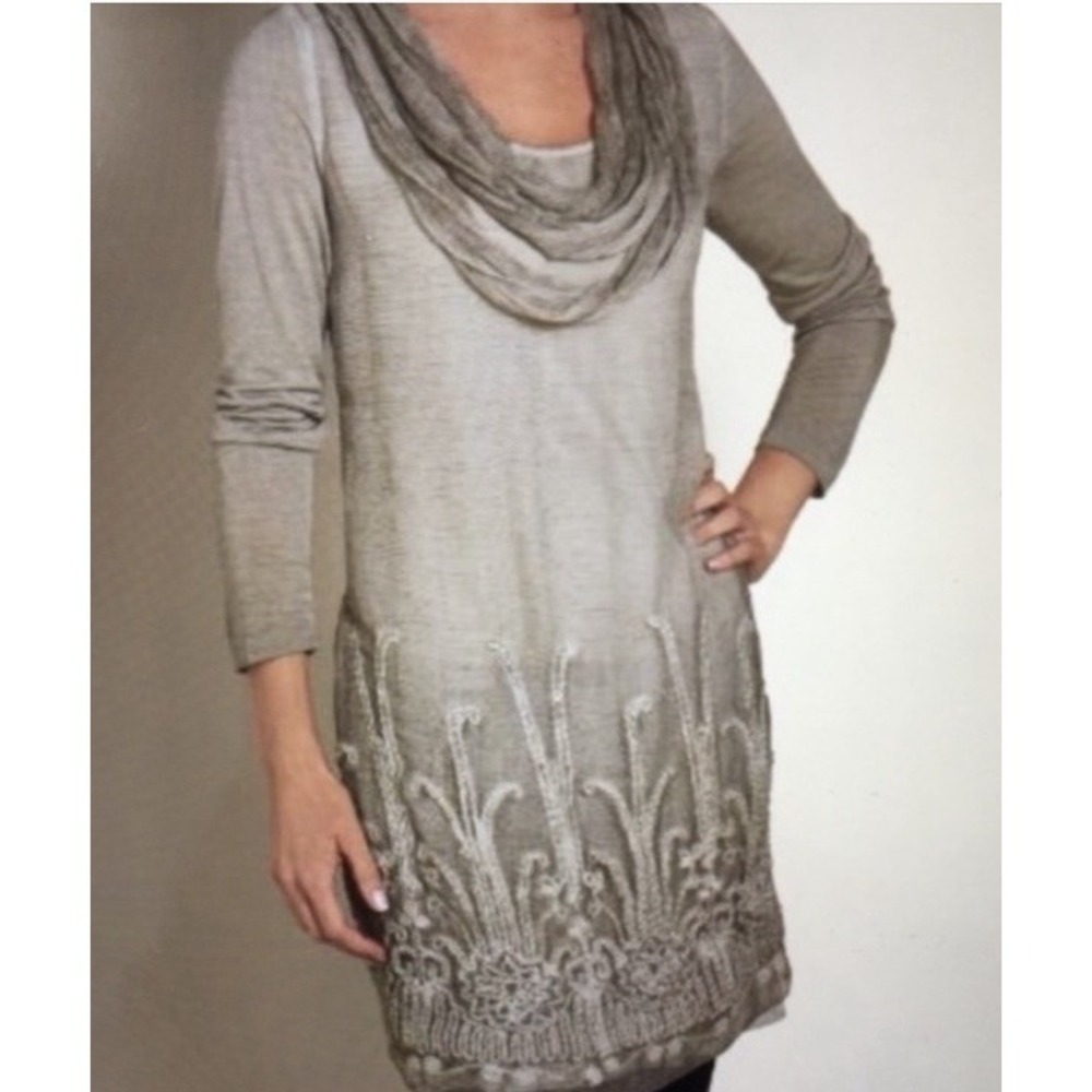 Soft Surrounding SILK Beaux Arts Tunic Sheer Embroidered Boho Romantic Gray EUC